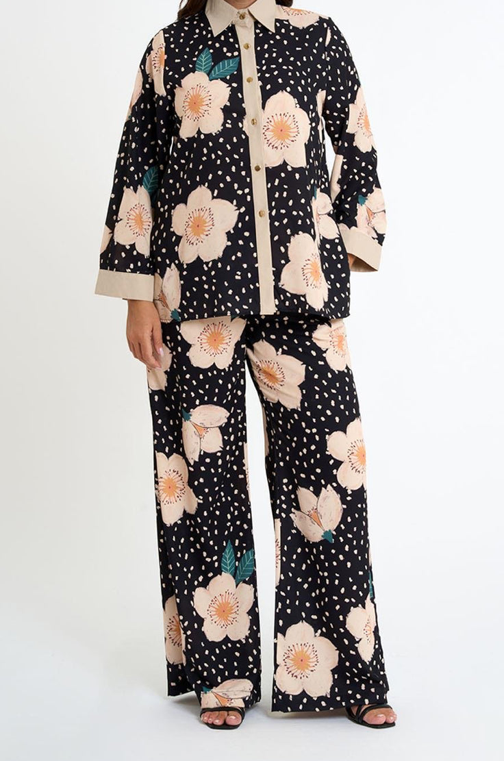 Crepe/Satin Fabric Patterned Suit