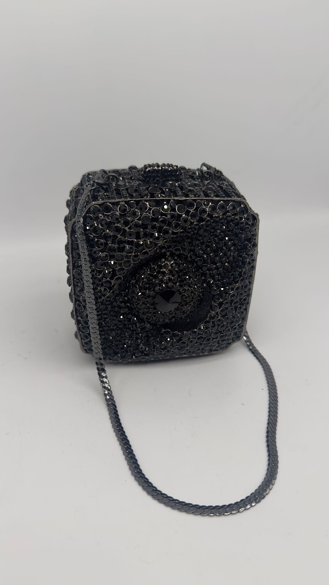 Luxury Black Crystal Square Clutch Bag