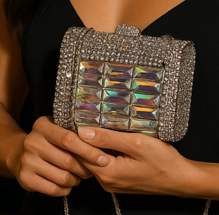 Luxury Iridescent Crystal Box Clutch – Evening Sparkle Bag