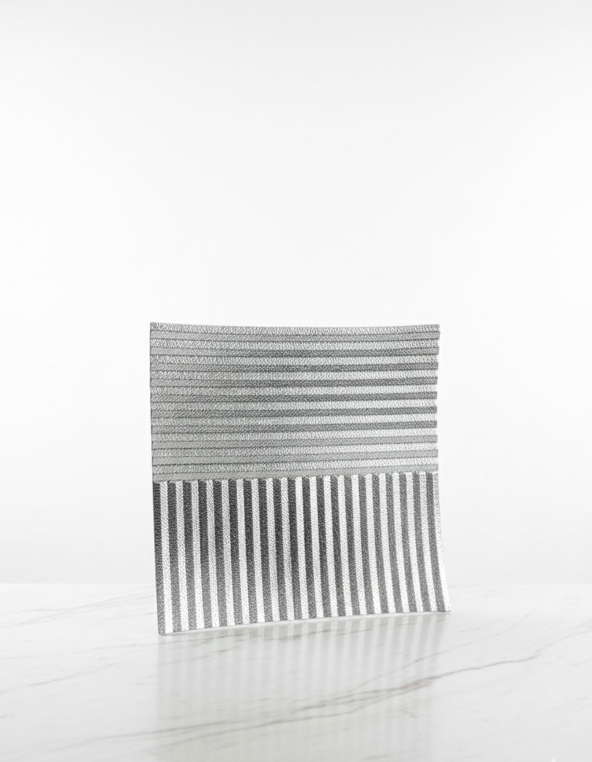 Luxury Ribbed Metallic Display Plate – 13.5-Inch Textured Square Art Piece