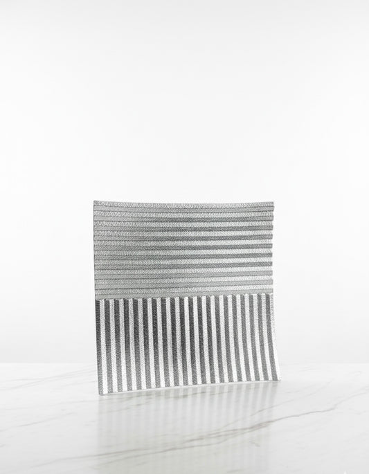 Luxury Ribbed Metallic Display Plate – 13.5-Inch Textured Square Art Piece