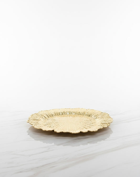 13" Lotus Leaf Decorative Tray | Metallic Gold & Silver Plastic Centerpiece Plate | Modern Textured Home Decor