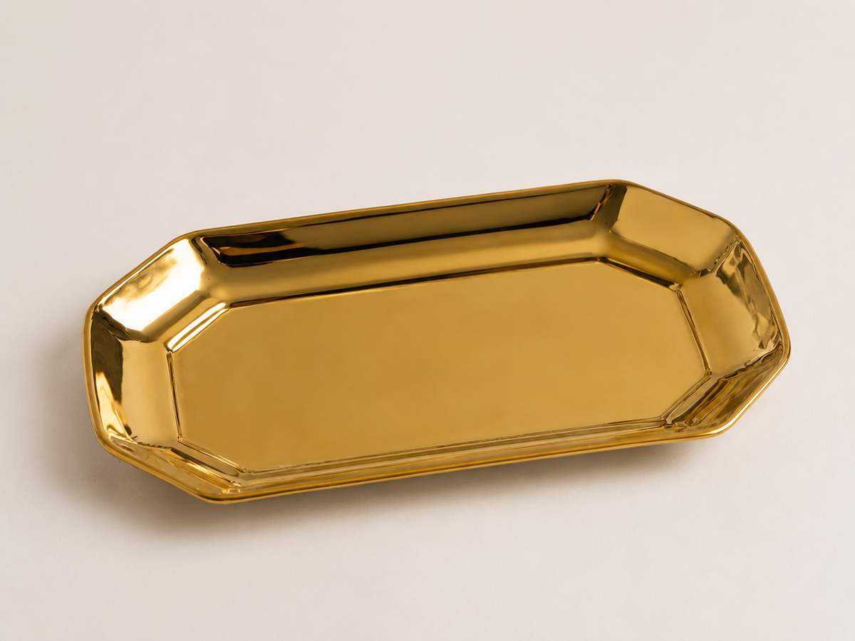 Luxury Gold Geometric Serving Platter – 30 × 14 cm | Decorative Serving Tray for Appetizers & Desserts