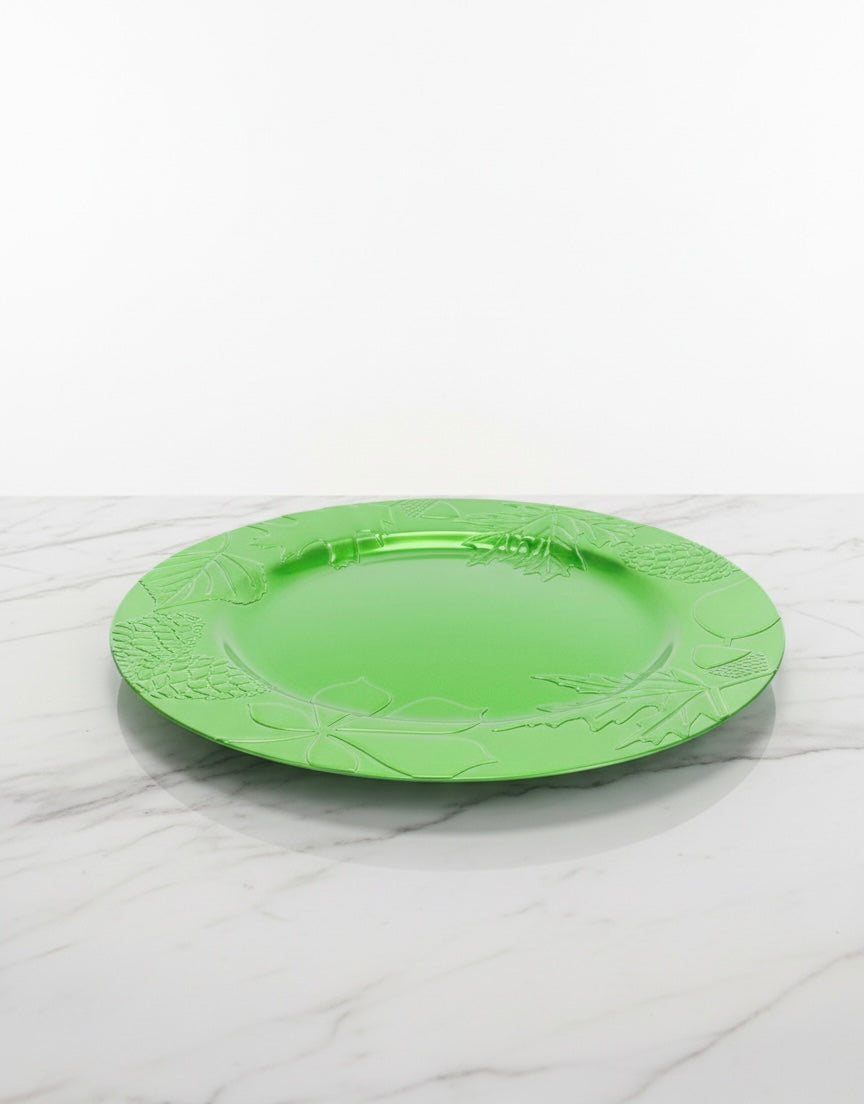 13-inch Lime Green Botanical Embossed Plastic Charger Plate – Reusable Fall & Holiday Table Decor