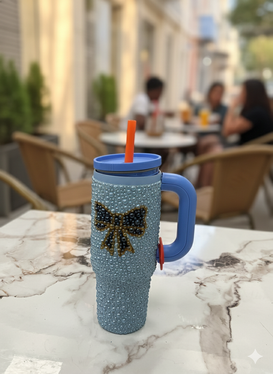 Blinged 40oz Insulated Cup: Custom Hand-Set Pearl Wrap