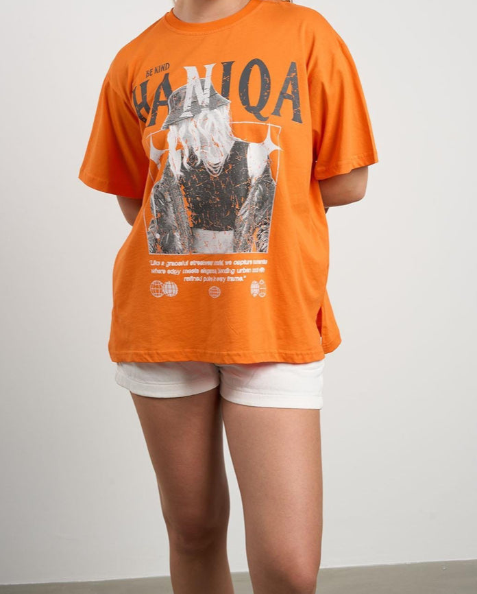 HANIQA Print T-Shirt – Big Size Orange