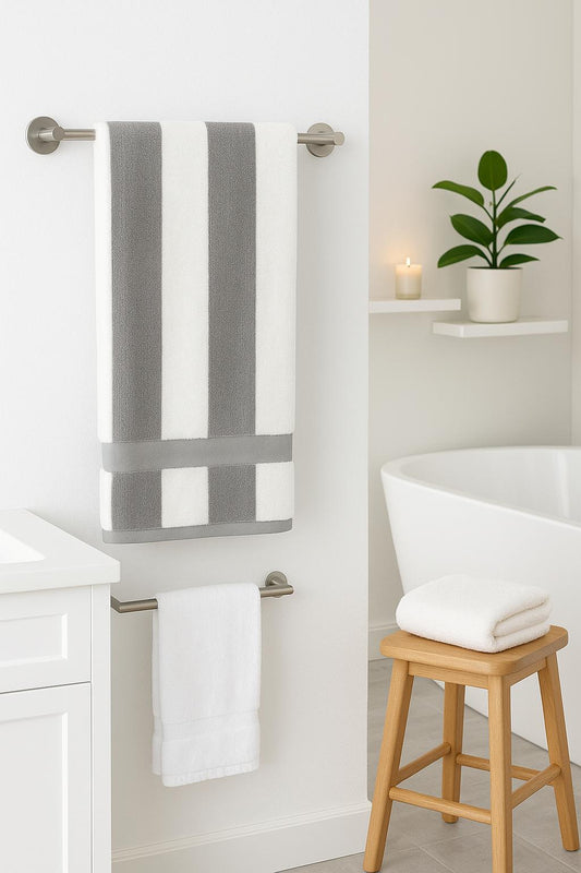 Luxury Spa-Inspired two-colour Striped Bath Towel Set – Soft, Absorbent & Stylish