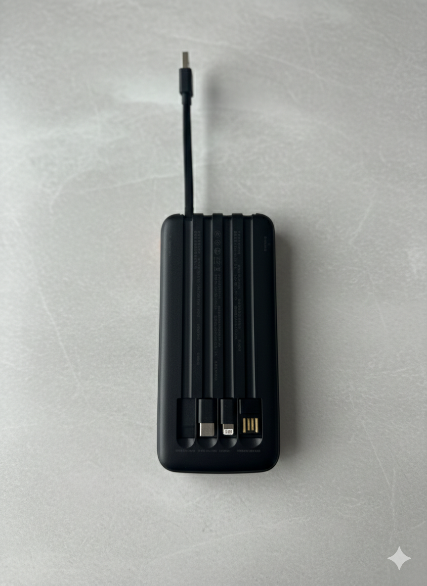 10,000mAh Power Bank with Built-in Cables, 22.5W Fast Charging, LED Display – Universal Portable Charger