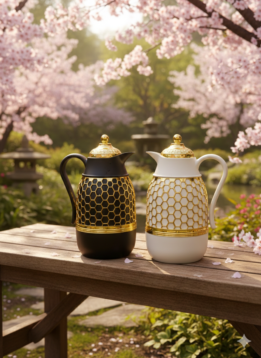 Manxin Luxury Honeycomb Insulated Thermal Carafe – 1.0L Gold Lattice Coffee & Tea Vacuum Flask