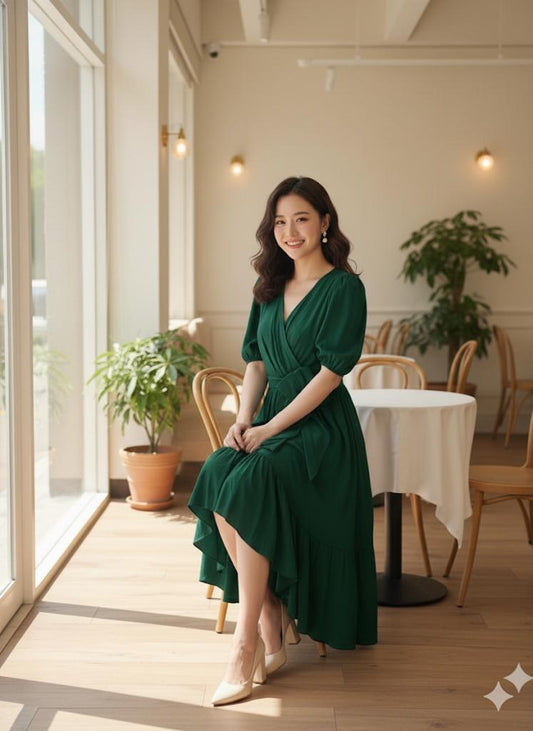 The Fluttering Ruffle Hem Wrap Dress