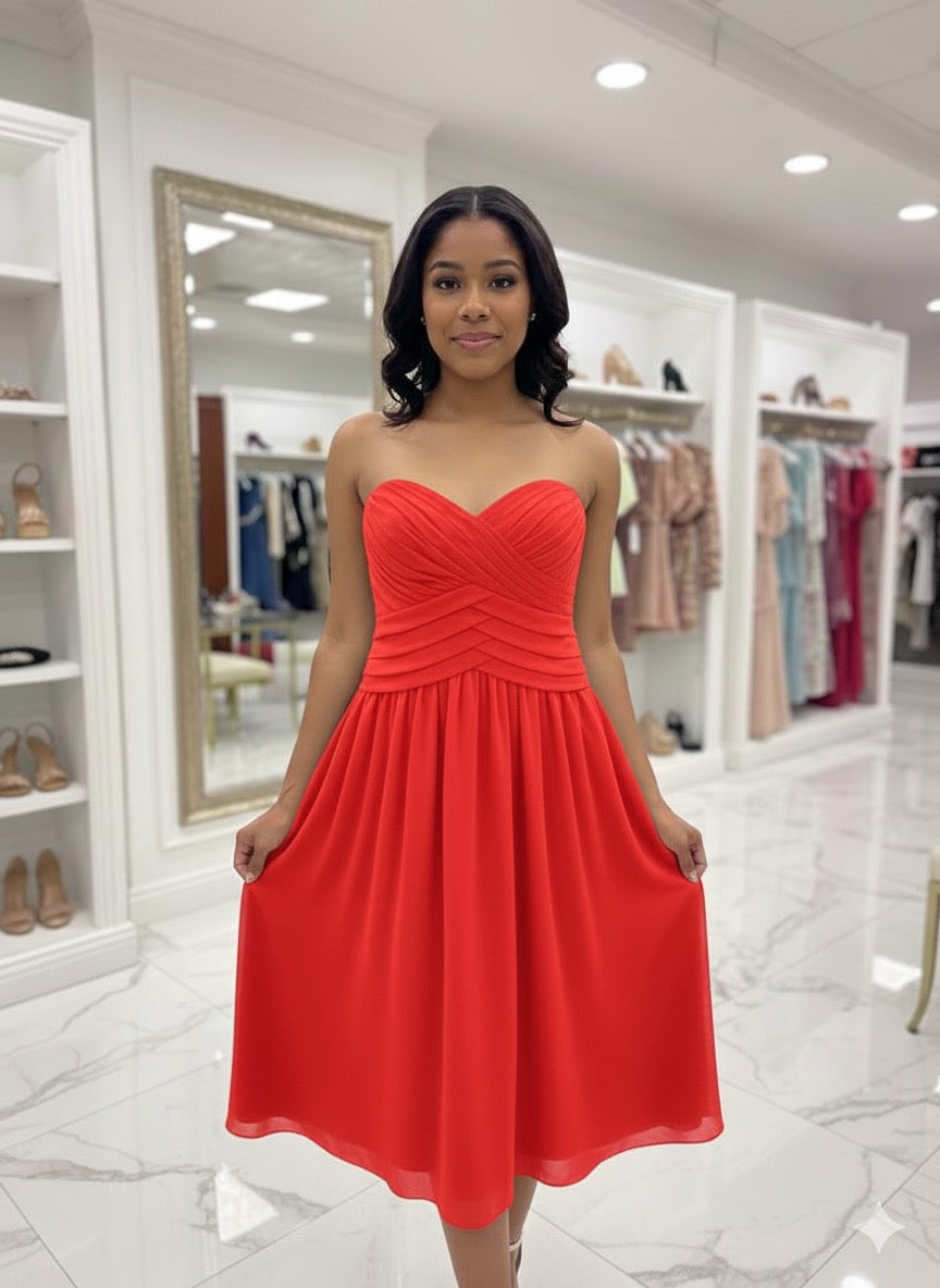 Strapless Sweetheart Pleated Cocktail Dress