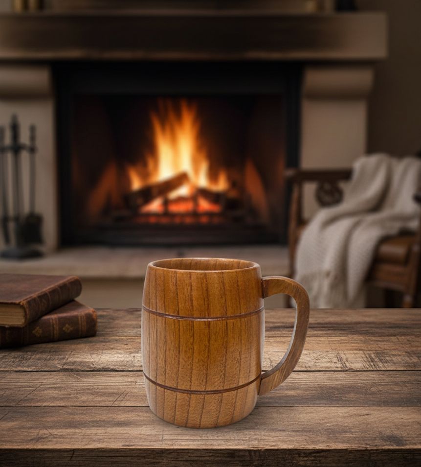 Handcrafted Wooden Barrel Mug - 16oz