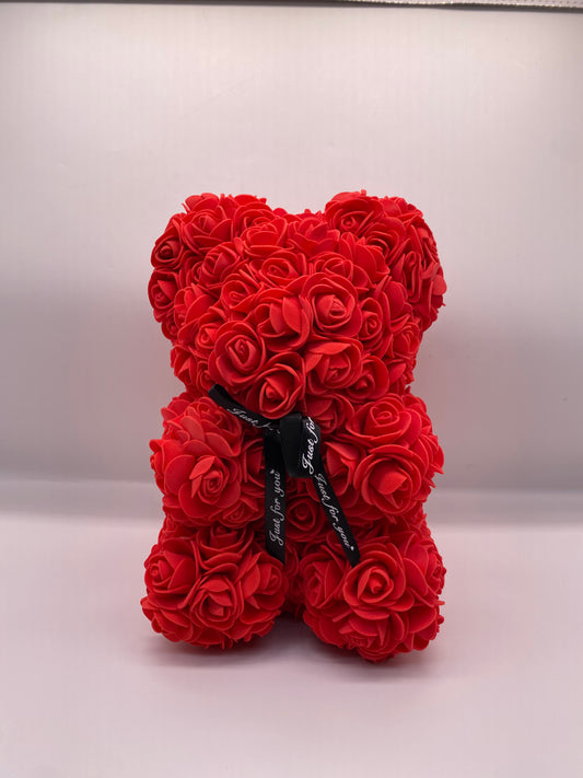 Artificial Red Rose Bear: The Perfect Long-Lasting Valentine’s Day Gift for Wife or Girlfriend – 25cm Luxury Flower Bear with Ribbon