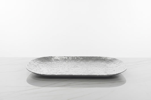 17-inch Large Textured Serving Platter – Durable Plastic Decorative Tray (Gold & White)