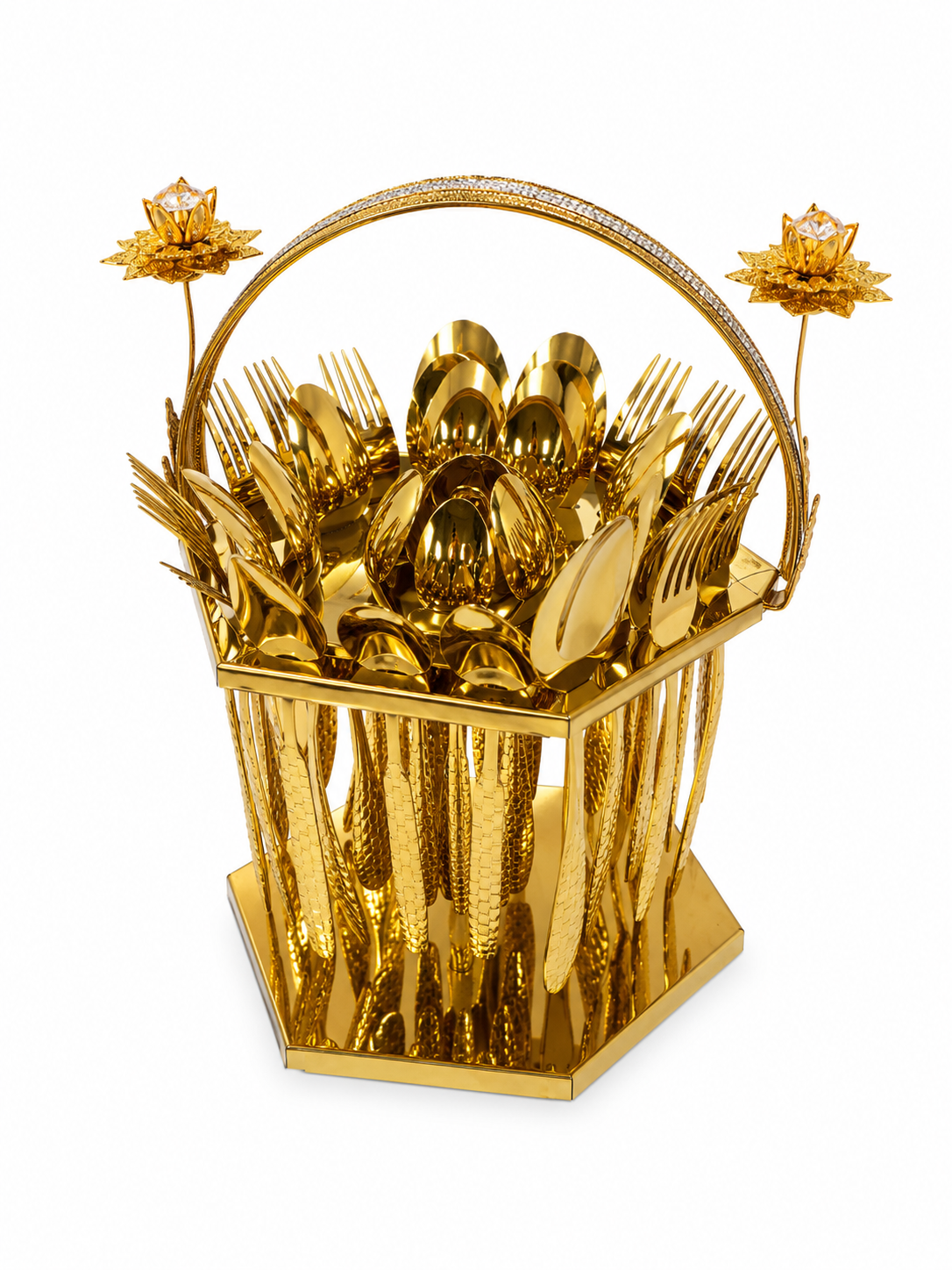 Luxury 37-Piece Gold Cutlery Set with Decorative Stand – Premium Dining Flatware Collection