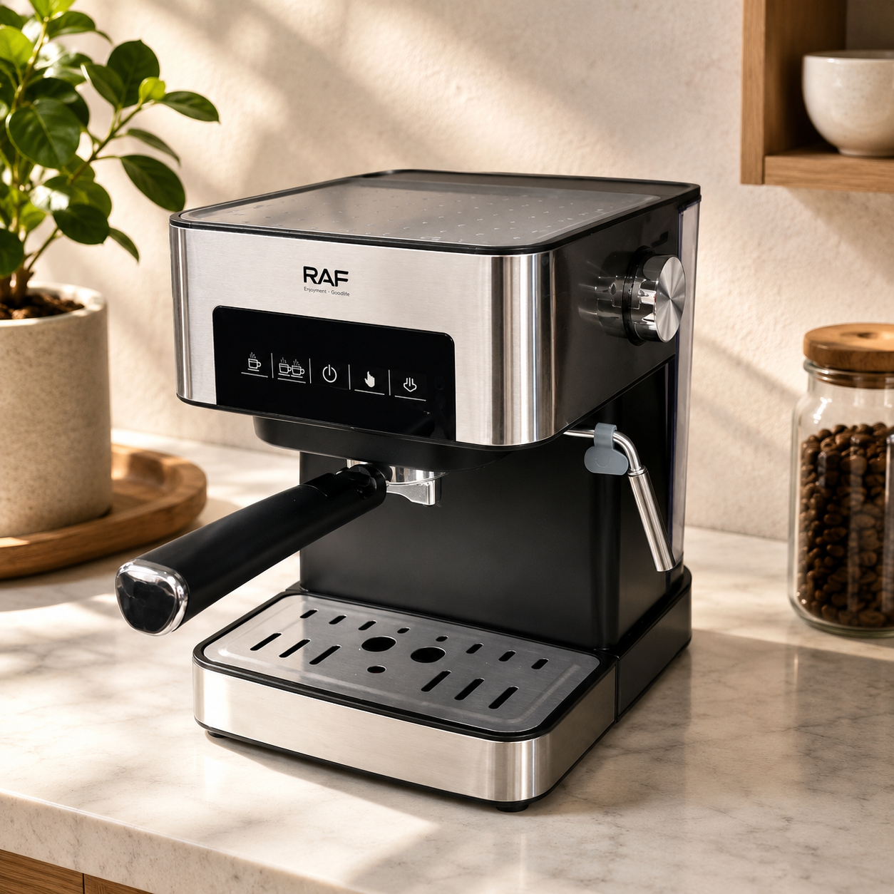 RAF 1.6L Espresso Coffee Machine with Milk Frother – 15 Bar Pressure Pump, 850W