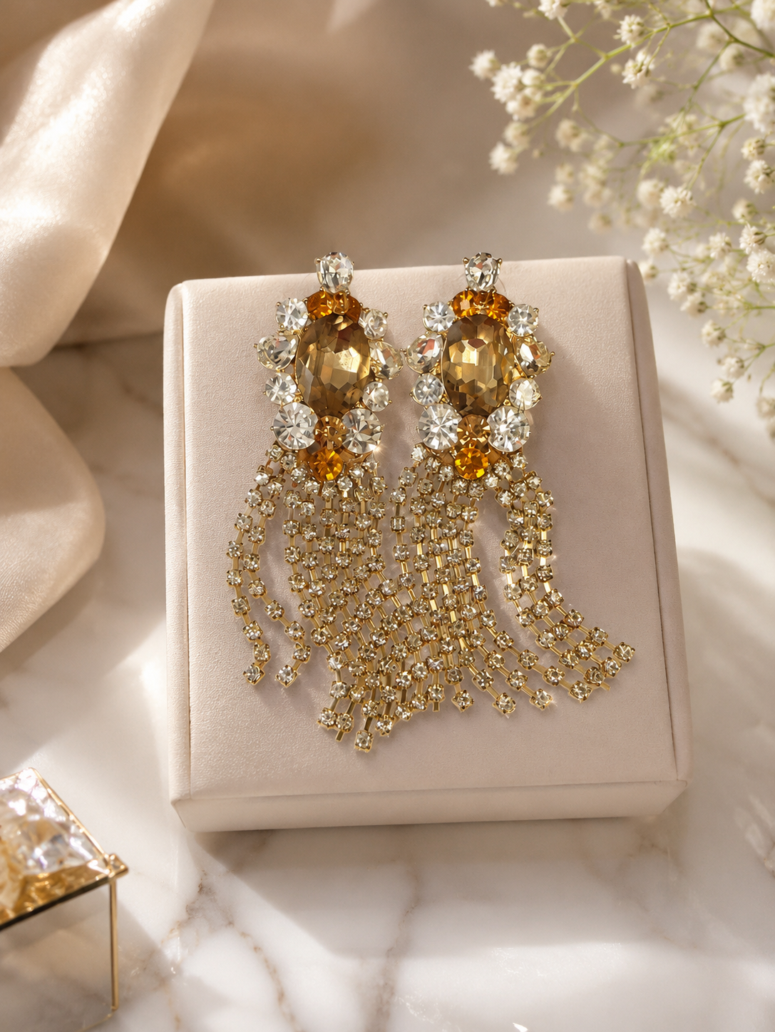 Elegant Crystal Tassel Statement Earrings