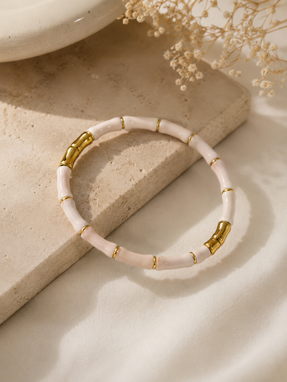 Elegant Gold-Tone Beaded Stretch Bracelet