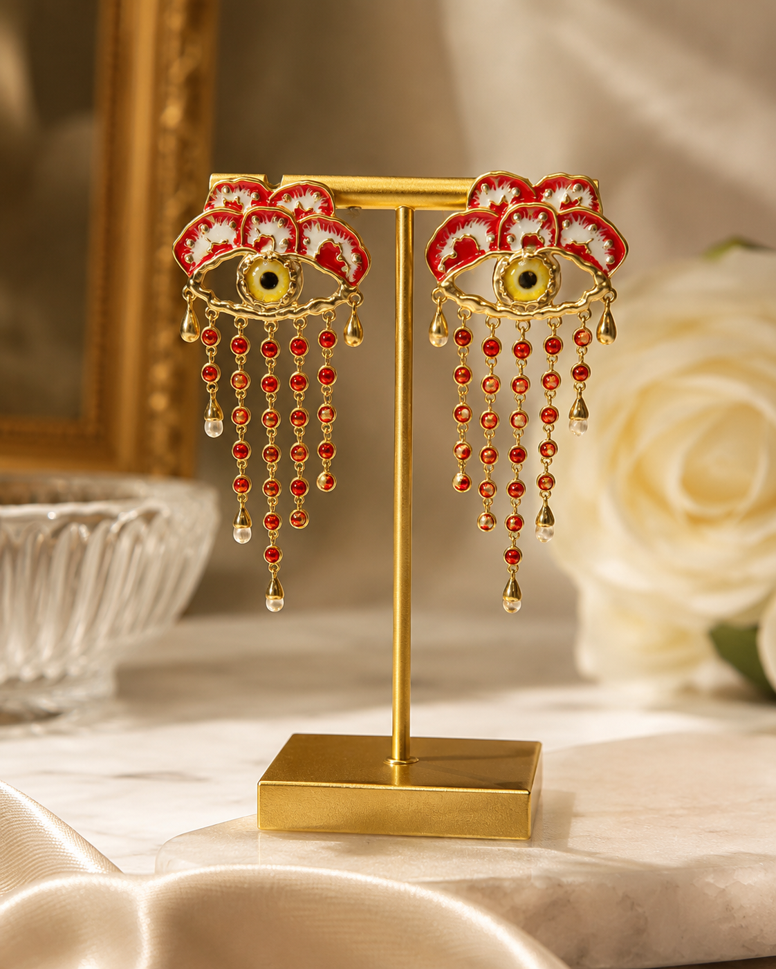 Evil Eye Tassel Statement Earrings