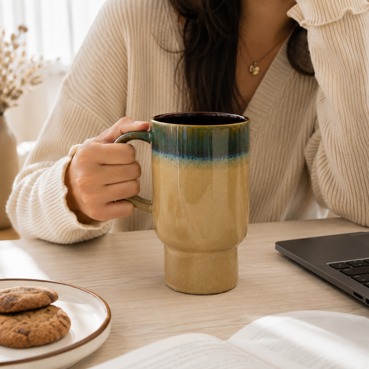 Artisan Reactive Glaze Ceramic Coffee Mug – 450ml Stoneware Mug
