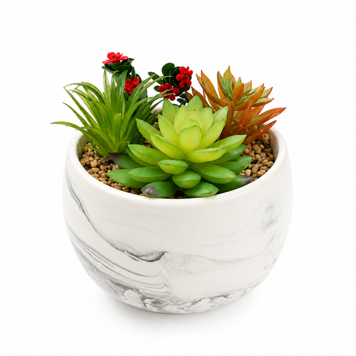 Artificial Succulent Plant in Marble Ceramic Pot – Decorative Faux Greenery for Home, Office & Tabletop Décor