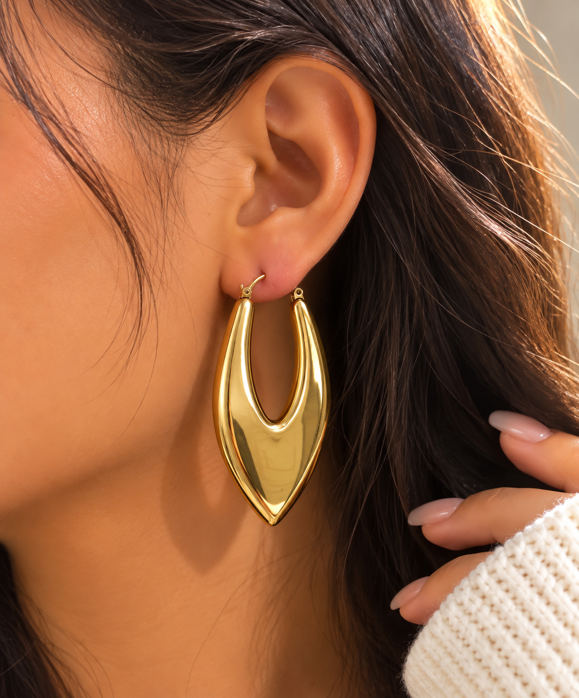 Bold Sculptural Gold Teardrop Hoop Earrings – Statement Jewelry #16