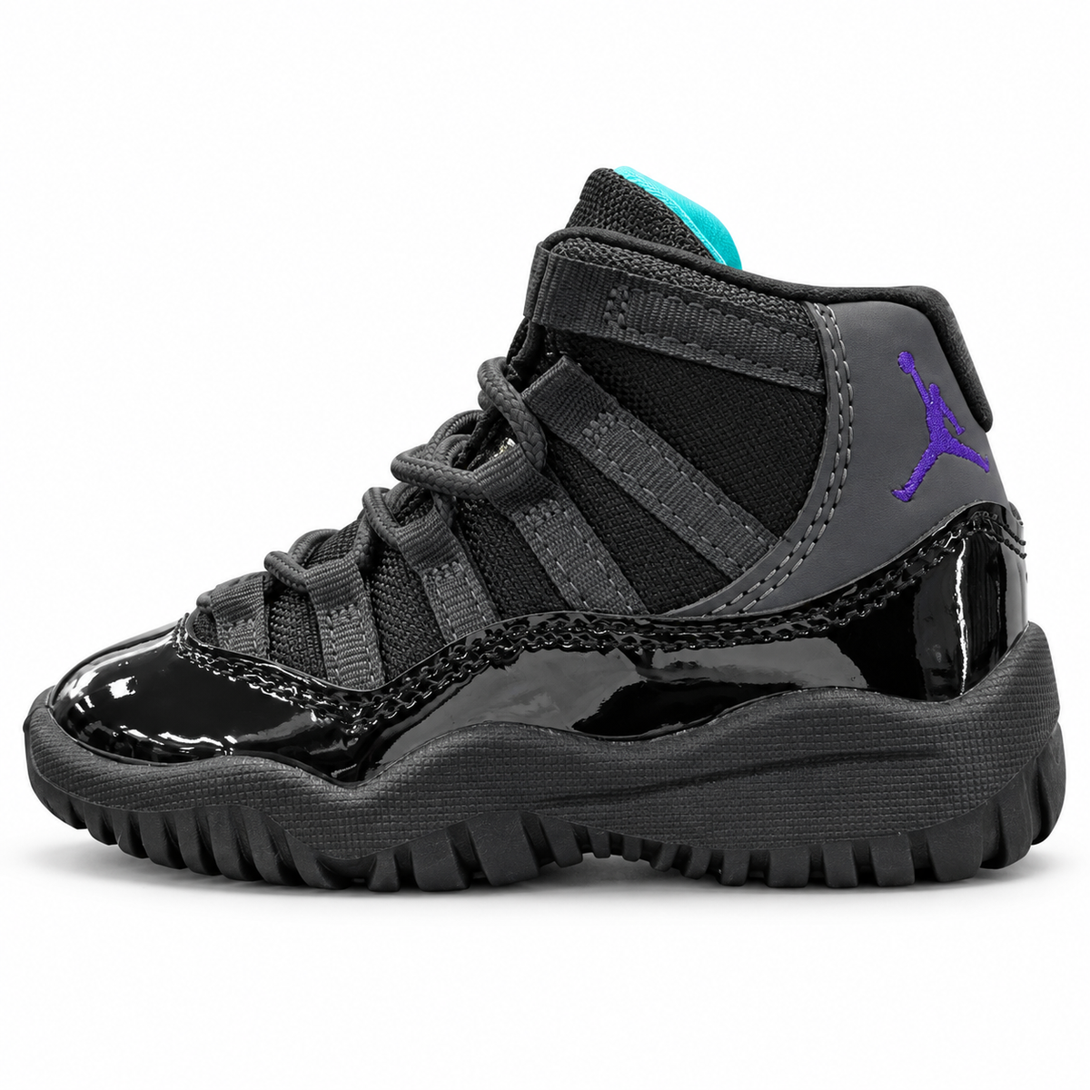 Kids’ Black High-Top Sneakers with Purple & Teal Accents – US 8