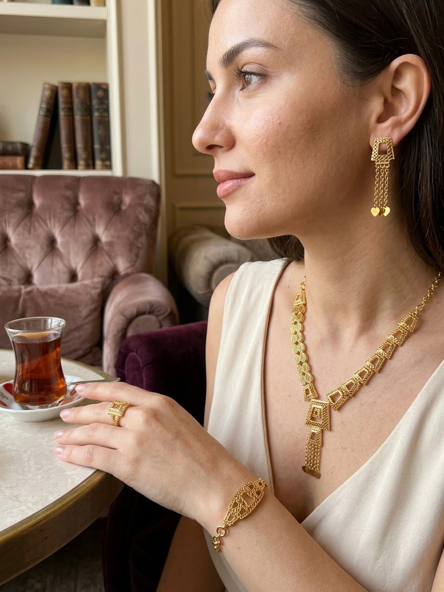 Layered Filigree Square Pendant Necklace