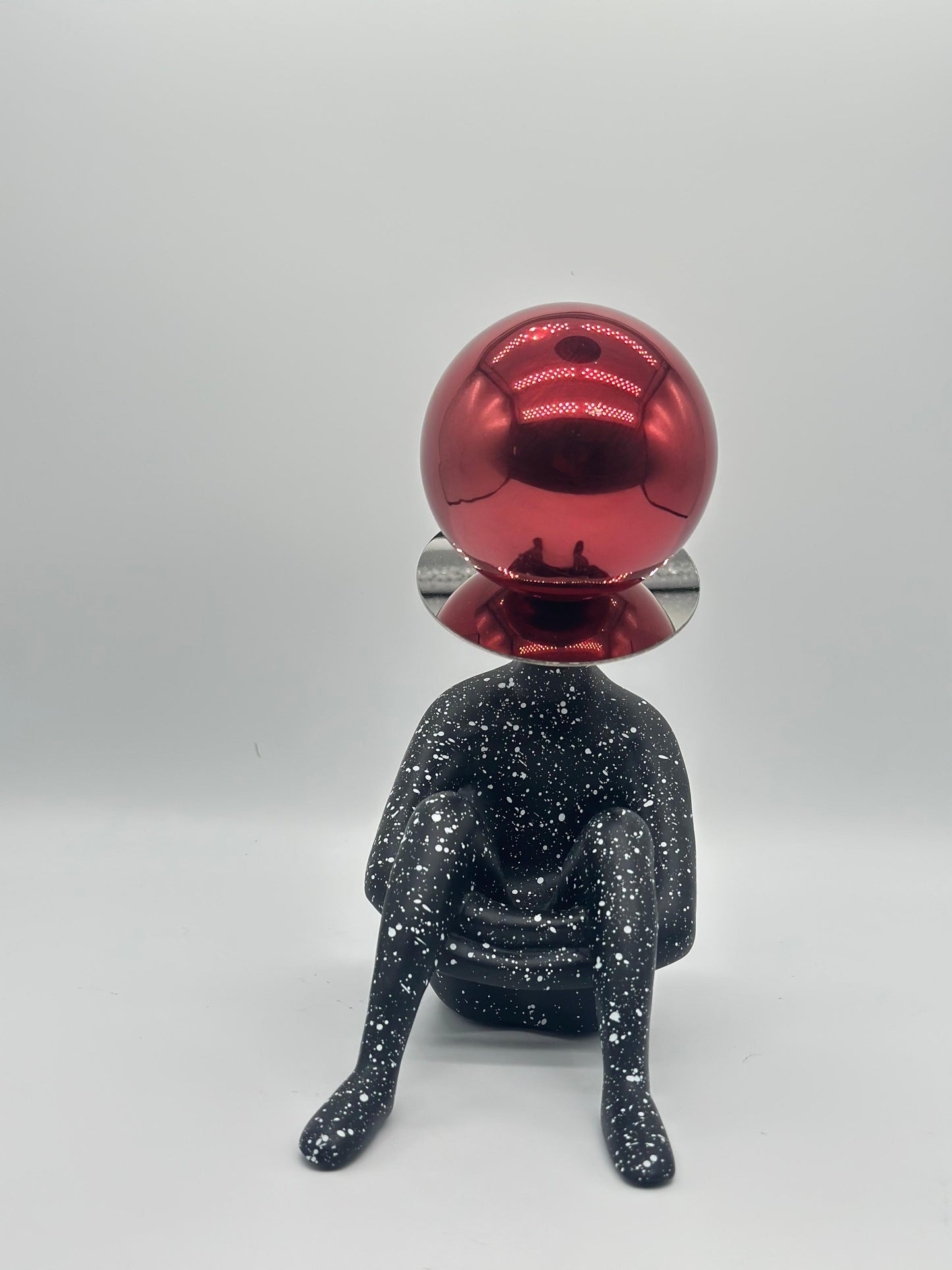 Modern Abstract Thinker Sculpture with Red Orb – 8.5" x 4"
