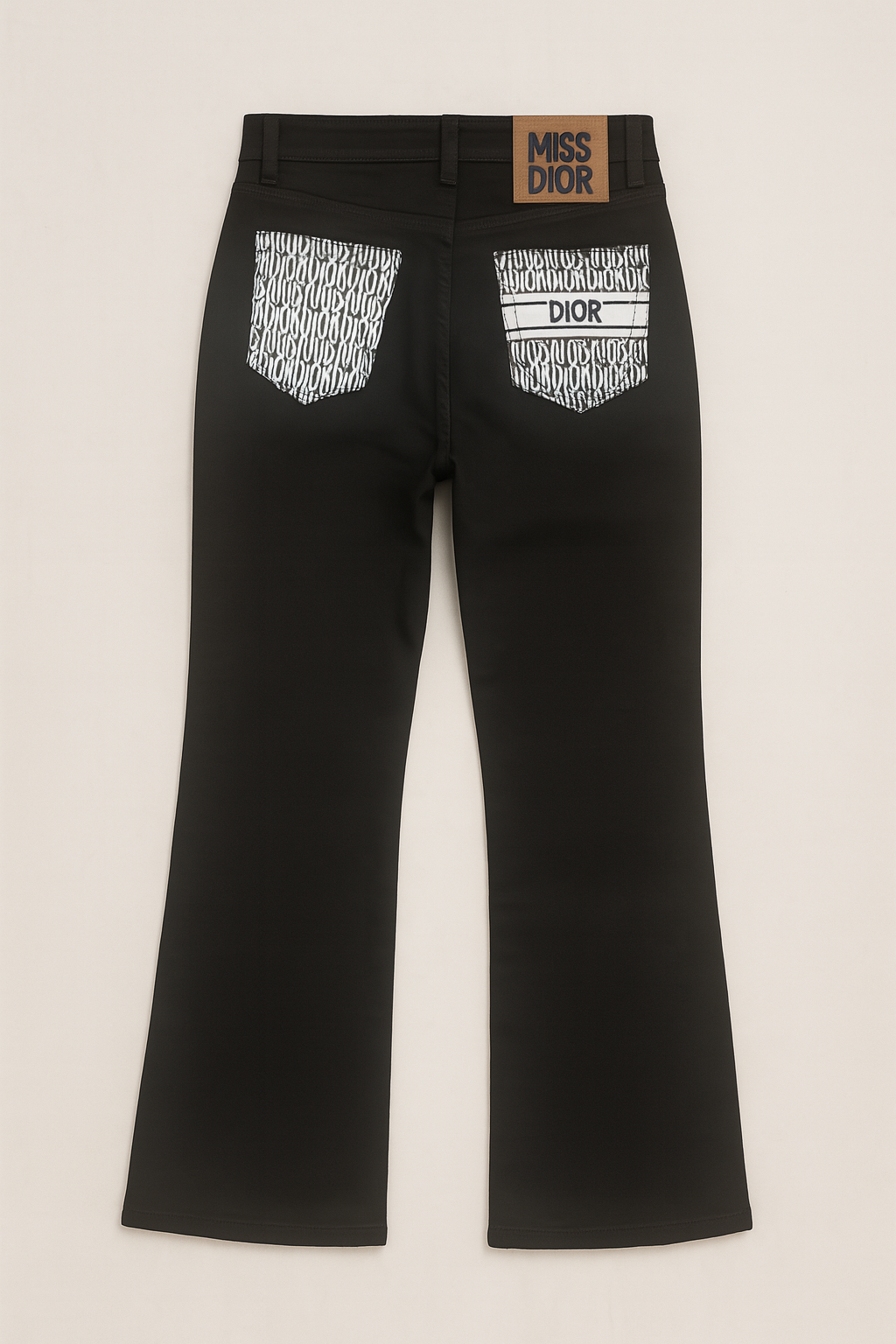 Miss Dior Inspired Black Flared Jeans with Signature Logo Pockets