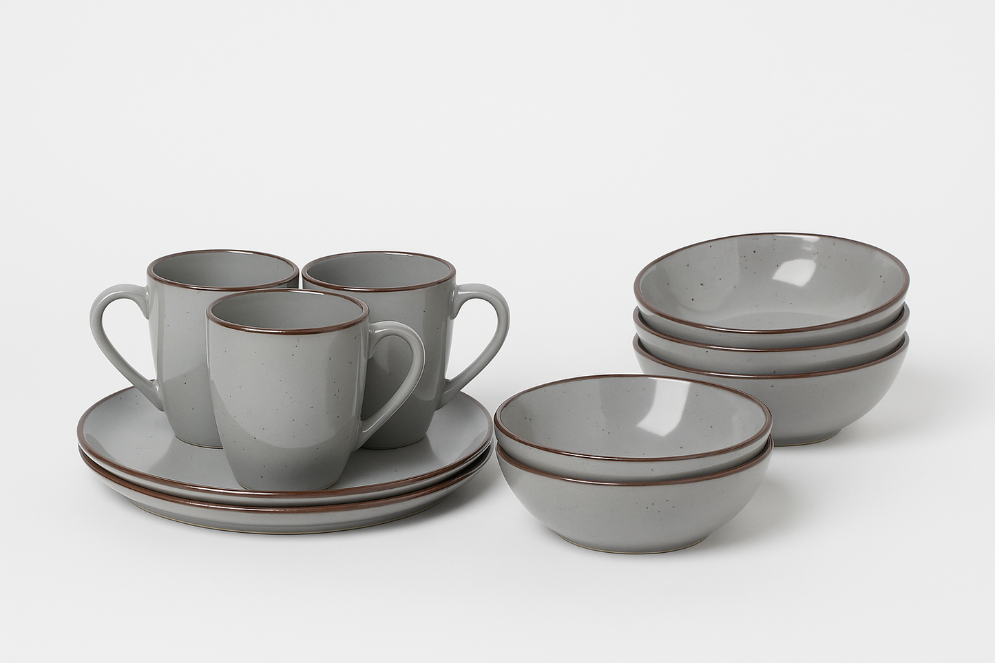 16-Piece Grey Stoneware Dinnerware Set – Plates, Bowls & Mugs