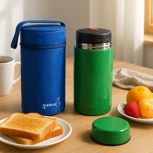 Insulated Stainless Steel Food Jar – 2L Green Thermos with Carry Case