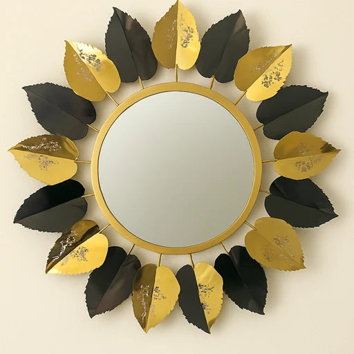 Sunflower Leaf Metal Wall Mirror – 29" Diameter