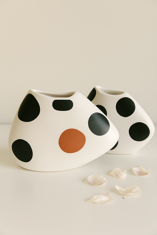 Handmade Pottery Clay Vase with Black and Terracotta Spots – Modern Decorative Accent