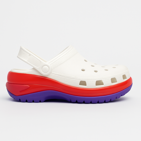 Classic White Crocs with Colorful Red & Purple Sole – Unisex Comfort Clogs