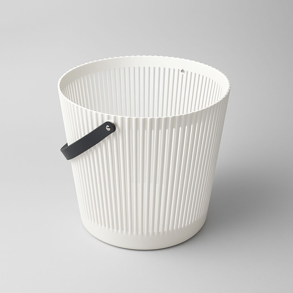 White Plastic Laundry Basket with Leather Handles