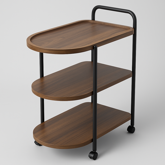 3-Tier Rolling Utility Cart with Wood Shelves & Metal Frame – 3 ft Tall