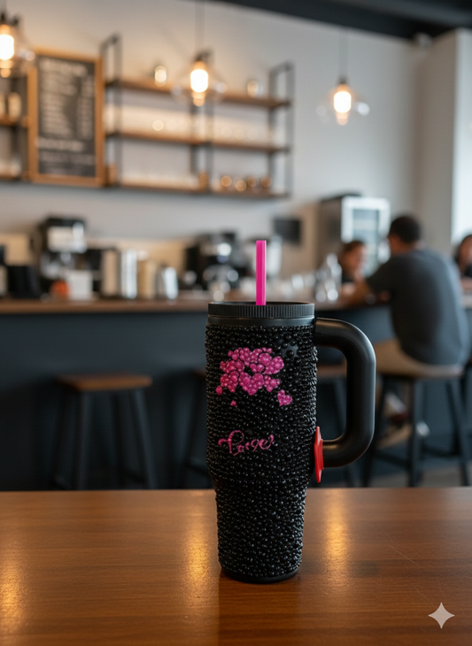 Blinged 40oz Insulated Cup: Custom Hand-Set Pearl Wrap