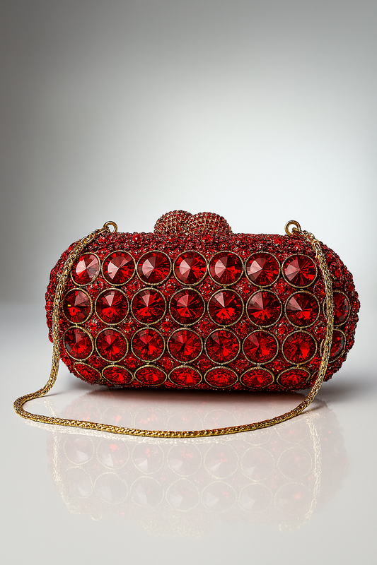 Luxury Red Crystal Evening Clutch Bag  Description: