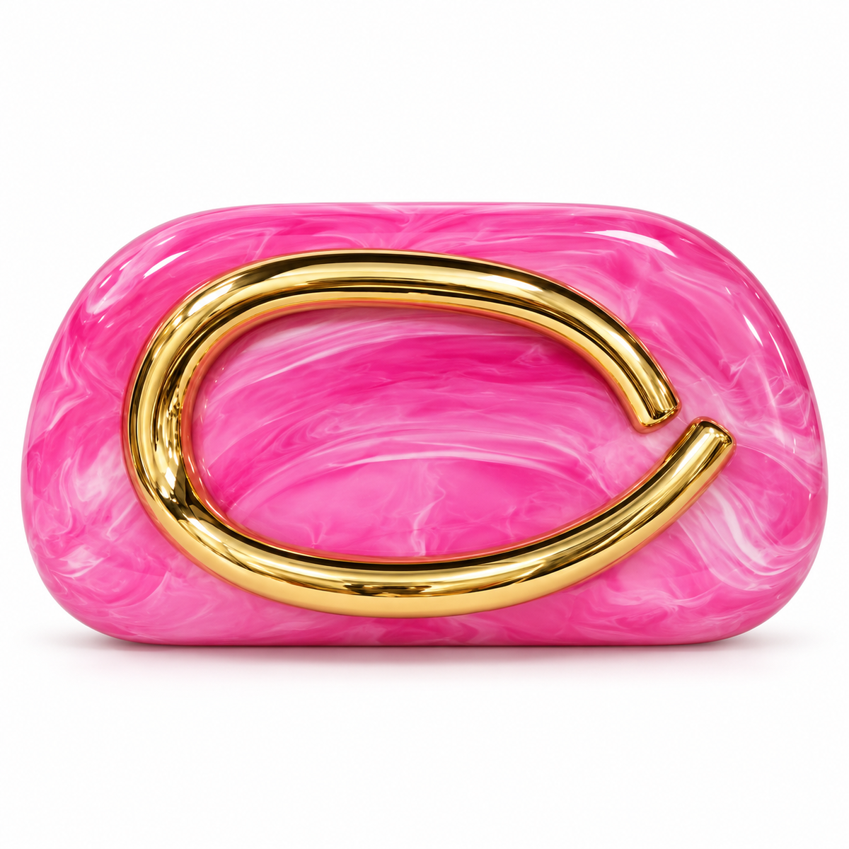 Marbled Hard-Shell Clutch Bag with Gold Handle & Chain Strap