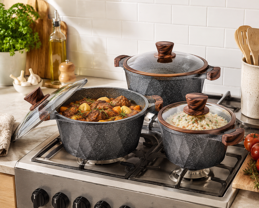 Premium 10-Piece Granite Non-Stick Cookware Set with Glass Lids & Soft-Touch Handles