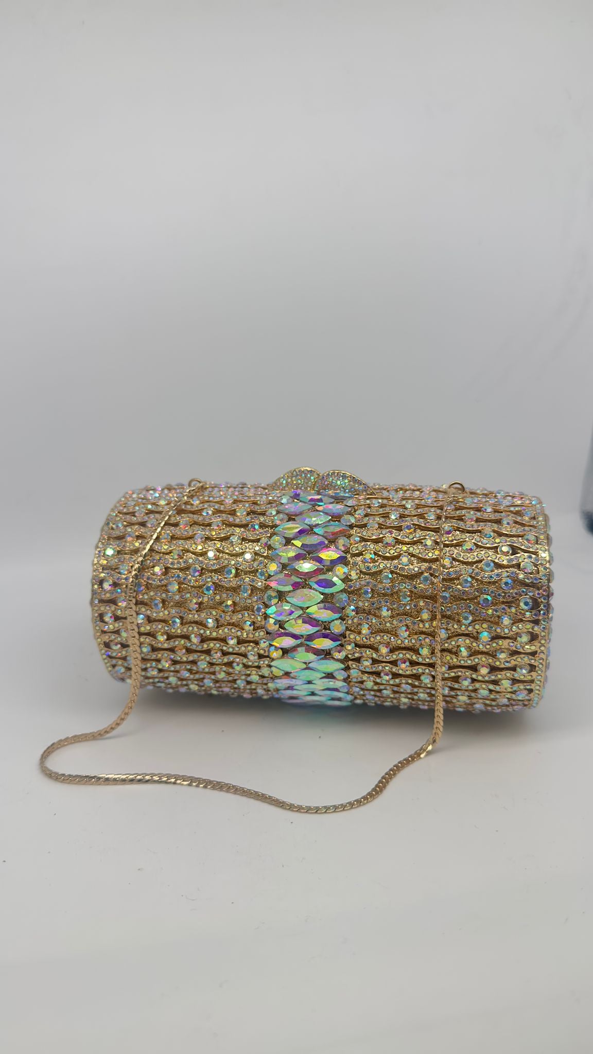 Luxury Golden Crystal Cylinder Clutch Bag