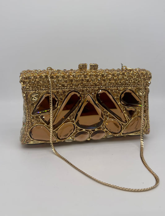 Luxury Gold Crystal Embellished Evening Clutch Bag