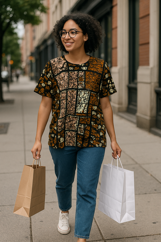 Ankara Patchwork Print Short Sleeve Top