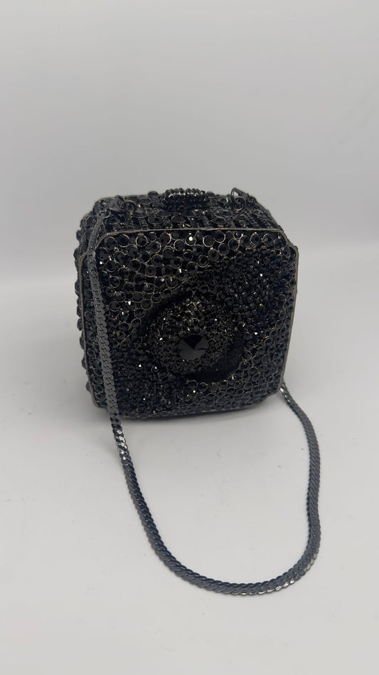 Luxury Black Crystal Square Clutch Bag