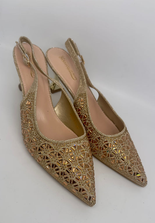 Elegant Golden Slingback Heels with Mirror Work
