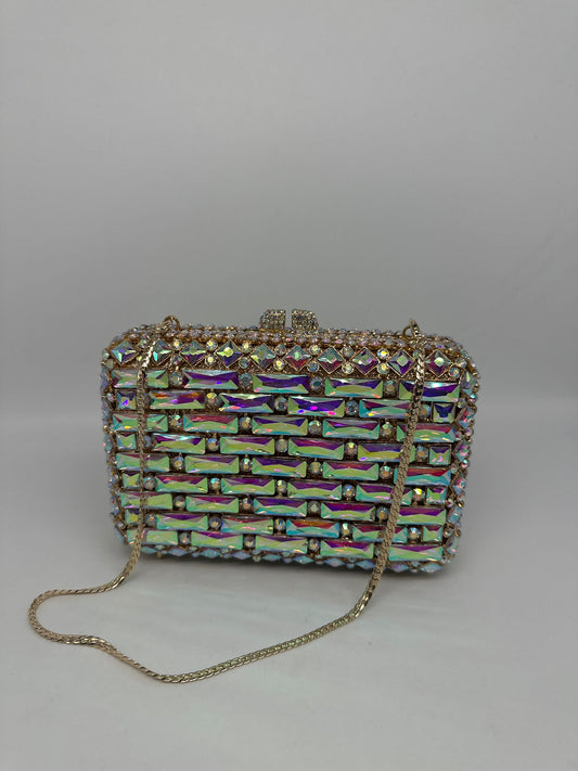 Luxury Multicolor Rhinestone Clutch Bag with Gold Chain