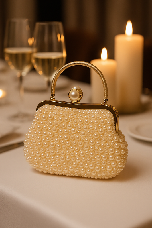 Elegant Pearl Handle Evening Clutch – Luxury Dinner Party Bag