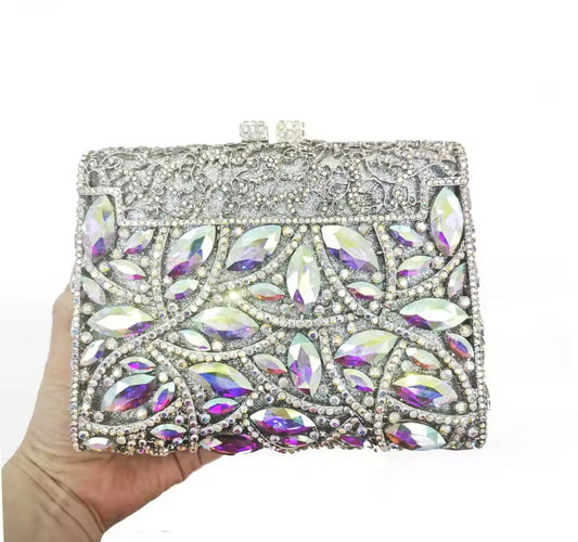 Luxury Silver Crystal Box Clutch