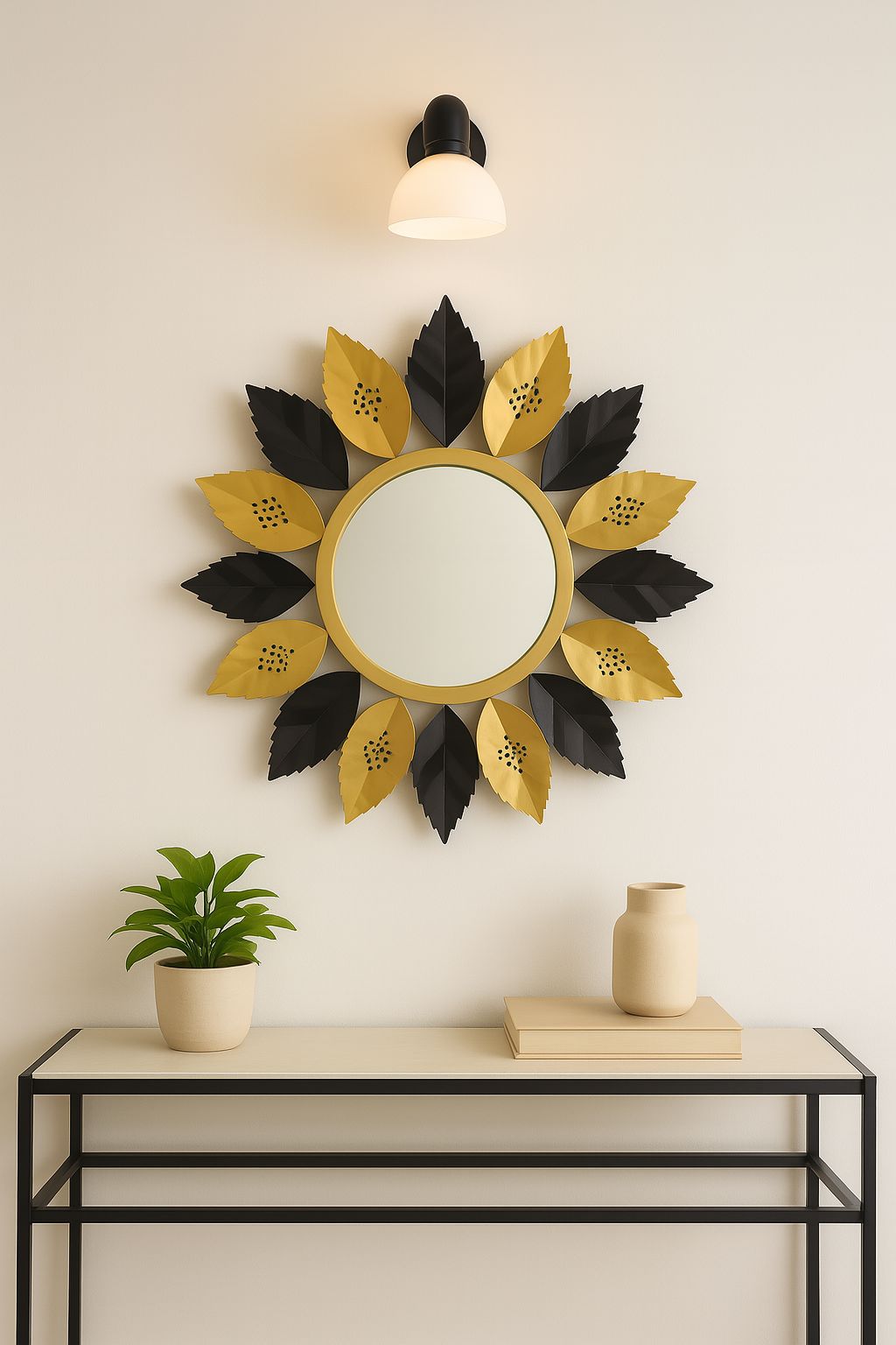 Sunflower Leaf Metal Wall Mirror – 29" Diameter